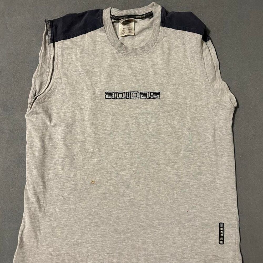Adidas Women's Grey and Blue T-shirt